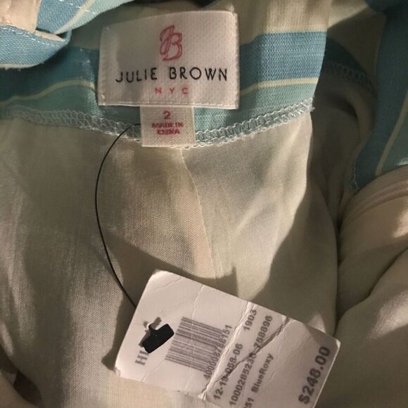 Julie Brown NYC Logan Stripe Halter Jumpsuit Roxy Wide Leg Sz 2 Blue White - Picture 4 of 5